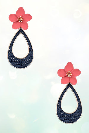 WOVEN TEARDROP FLORAL POST LINK EARRING