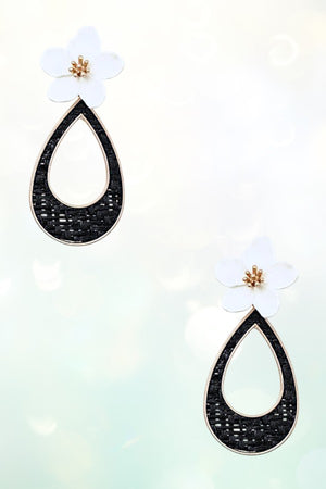 WOVEN TEARDROP FLORAL POST LINK EARRING