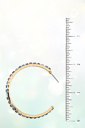 MULTI COLORED GEM PAVE SEMI HOOP EARRING