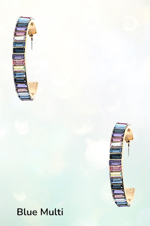 MULTI COLORED GEM PAVE SEMI HOOP EARRING