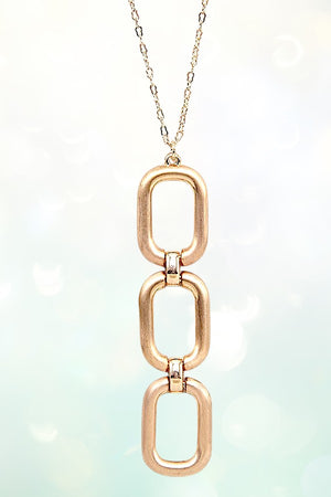 TRIPLE LINK OVAL PENDANT LONG NECKLACE AND BALL BEAD EARRING SET