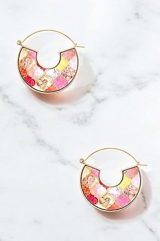 MIX PRINT SEMI CIRCLE SEMI HOOP EARRING