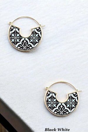 MIX PRINT SEMI CIRCLE SEMI HOOP EARRING