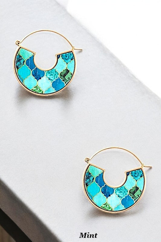 MIX PRINT SEMI CIRCLE SEMI HOOP EARRING