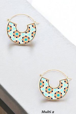 MIX PRINT SEMI CIRCLE SEMI HOOP EARRING