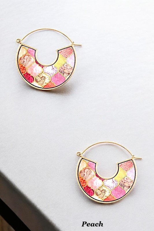 MIX PRINT SEMI CIRCLE SEMI HOOP EARRING