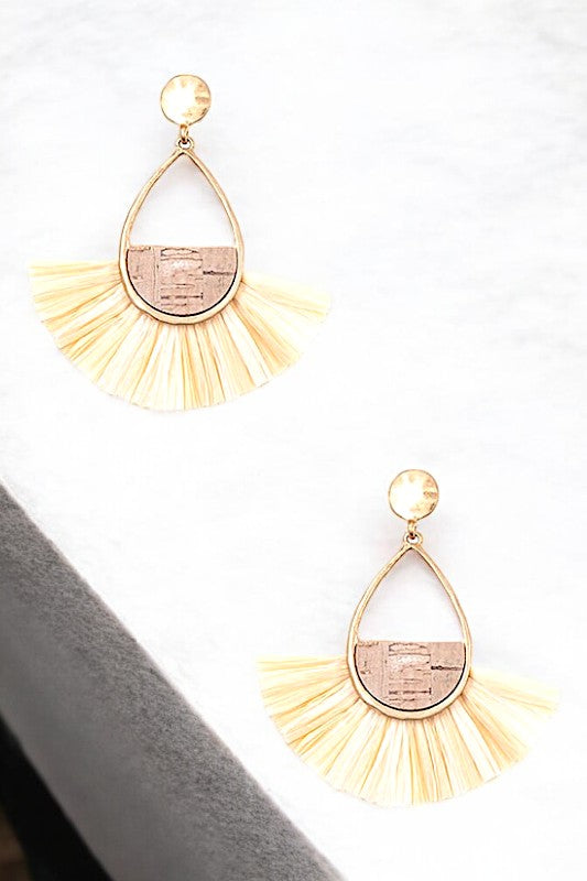 TEARDROP RAFFIA FAN DANGLE EARRING