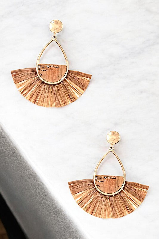 TEARDROP RAFFIA FAN DANGLE EARRING