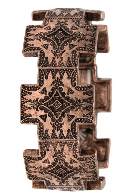 TRIBAL ETCHED LINK STRETCH BRACELET