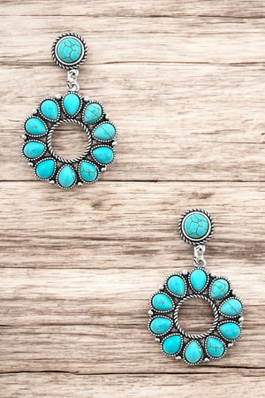 ROUND FRAMED GEM DANGLE EARRING