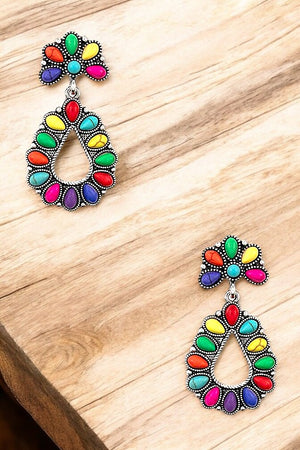 TEARDROP FLORAL GEM DANGLE EARRING