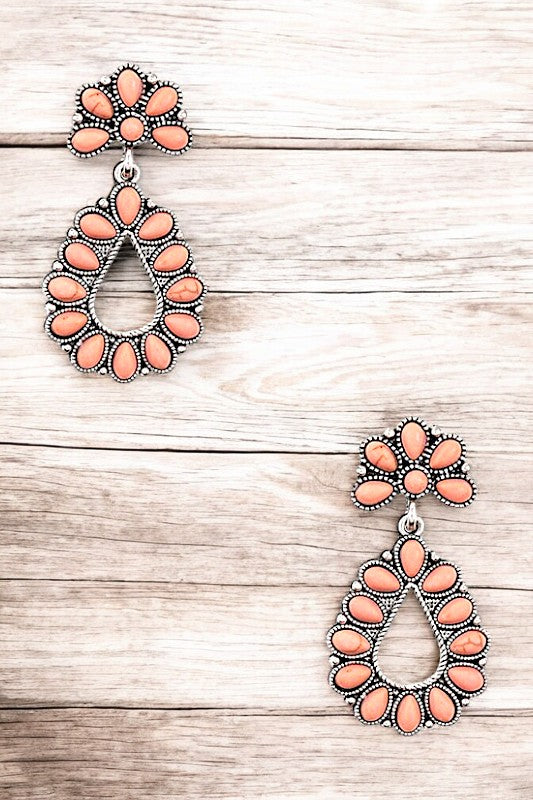 TEARDROP FLORAL GEM DANGLE EARRING