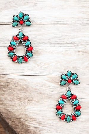 TEARDROP FLORAL GEM DANGLE EARRING