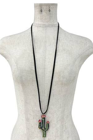 Elongated Cactus Pendant Necklace Set