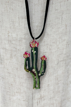 Elongated Cactus Pendant Necklace Set