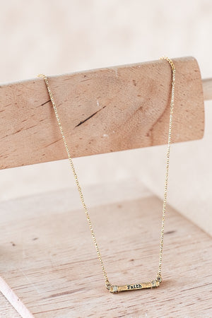 FAITH ETCHED BAR PENDANT NECKLACE AND FAITH BAR DROP EARRING SET
