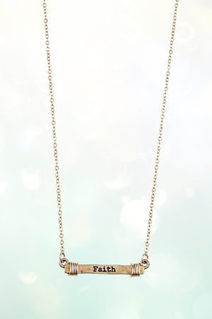 FAITH ETCHED BAR PENDANT NECKLACE AND FAITH BAR DROP EARRING SET