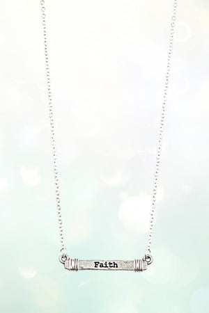 FAITH ETCHED BAR PENDANT NECKLACE AND FAITH BAR DROP EARRING SET