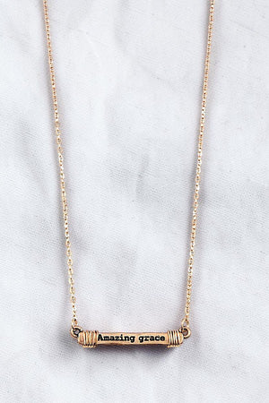AMAZING GRACE ETCHED BAR PENDANT NECKLACE AND EARRING SET