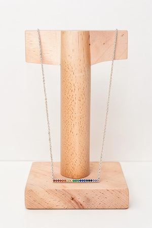 SINGLE BAR RAINBOW RHINESTONE PENDANT NECKLACE