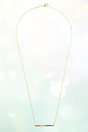 SINGLE BAR RAINBOW RHINESTONE PENDANT NECKLACE