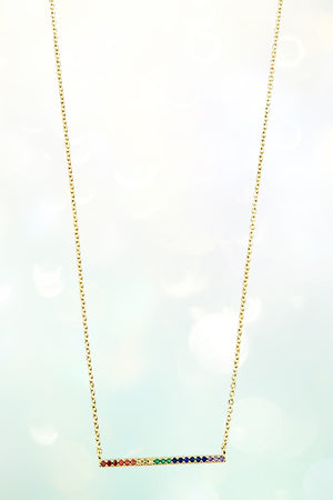 SINGLE BAR RAINBOW RHINESTONE PENDANT NECKLACE