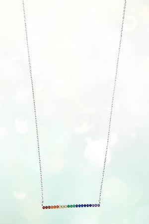 SINGLE BAR RAINBOW RHINESTONE PENDANT NECKLACE