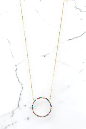 GEMSTONE PAVE RING PENDANT NECKLACE