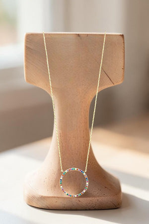 GEMSTONE PAVE RING PENDANT NECKLACE