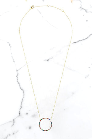 GEMSTONE PAVE RING PENDANT NECKLACE