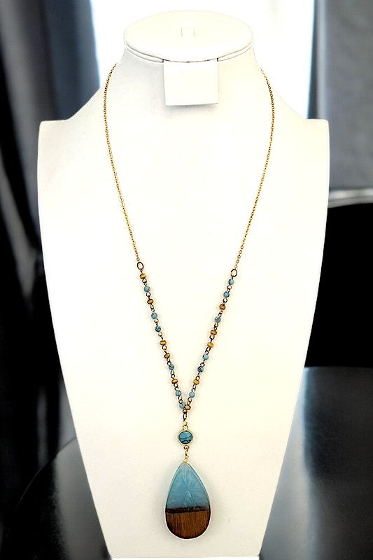 Elongated Stone Teardrop Bead Long Necklace