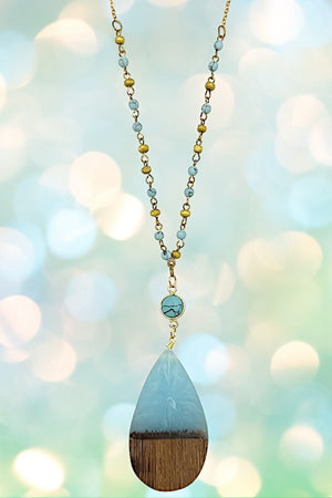 Elongated Stone Teardrop Bead Long Necklace