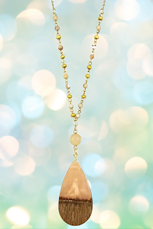 Elongated Stone Teardrop Bead Long Necklace