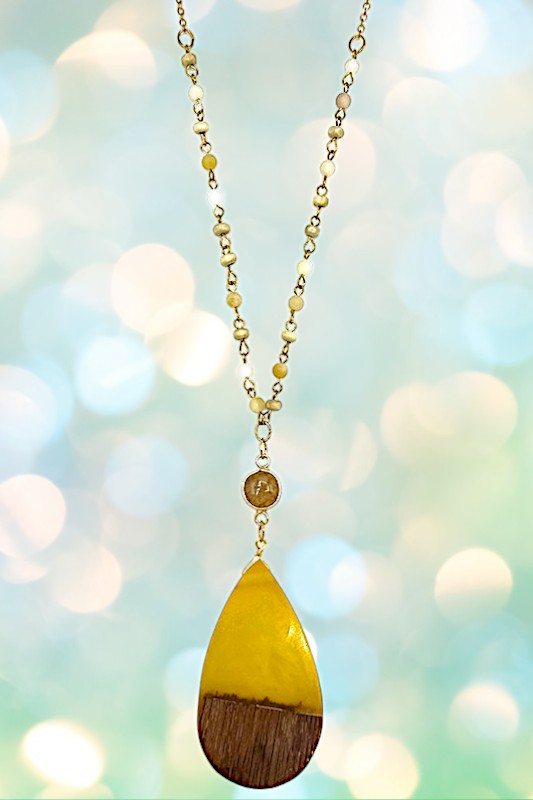 Elongated Stone Teardrop Bead Long Necklace