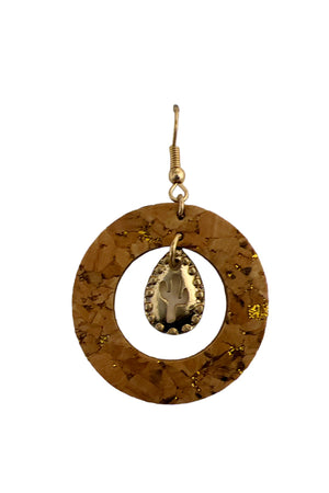 Cactus Cut Out Cork Circle Drop Earring