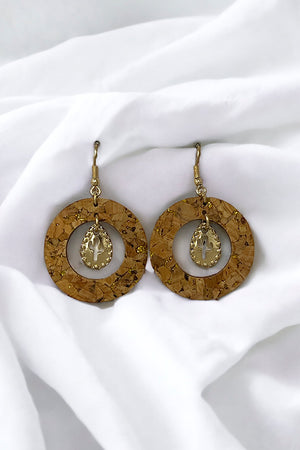 Cactus Cut Out Cork Circle Drop Earring