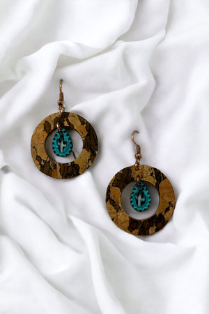 Cactus Cut Out Cork Circle Drop Earring