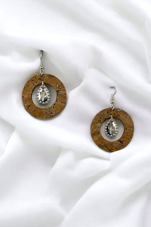 Cactus Cut Out Cork Circle Drop Earring