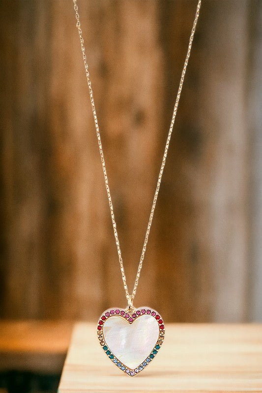 Multi Color Gem Stone Heart Pendant Necklace