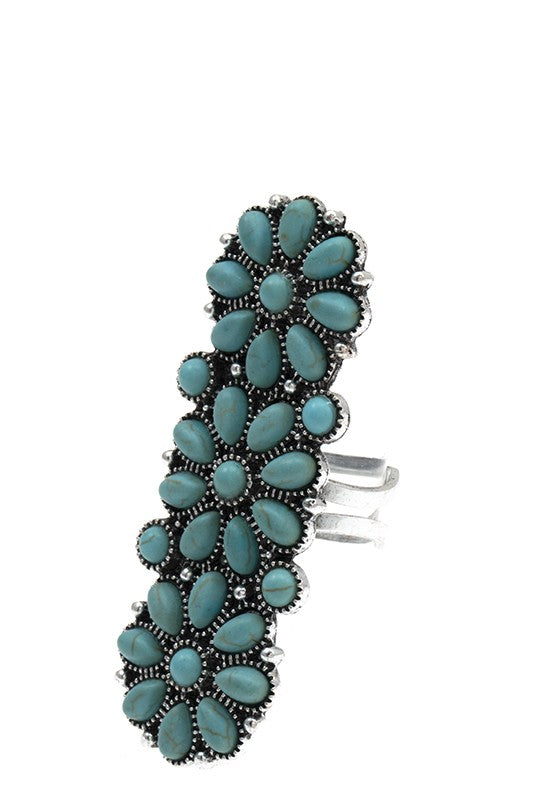 TRIPLE FLORAL GEM CUFF RING