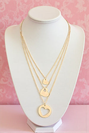 TRIPLE HEART PENDANT LAYERED NECKLACE SET