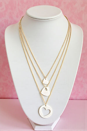 TRIPLE HEART PENDANT LAYERED NECKLACE SET
