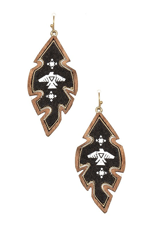 TRIBAL PRINT WOOD CUT EARRING