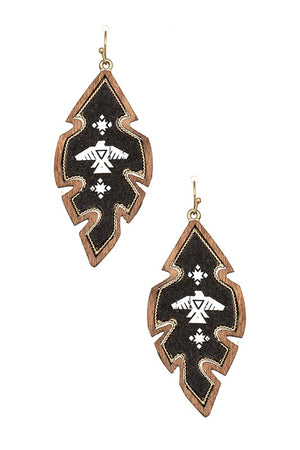 TRIBAL PRINT WOOD CUT EARRING