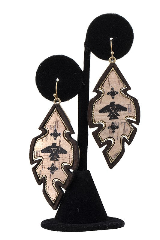 TRIBAL PRINT WOOD CUT EARRING