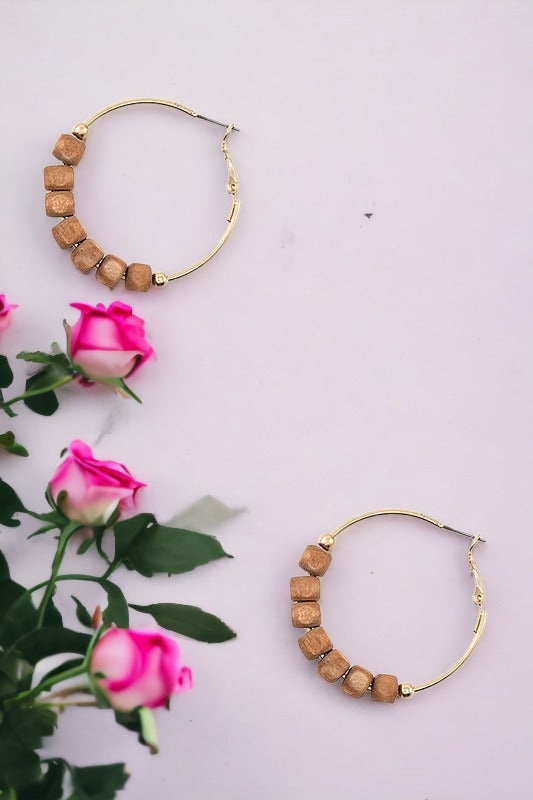 Wood Bead Hoop Earring