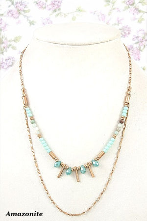 MIX BEAD FRINGE BAR LAYERED NECKLACE