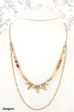 MIX BEAD FRINGE BAR LAYERED NECKLACE