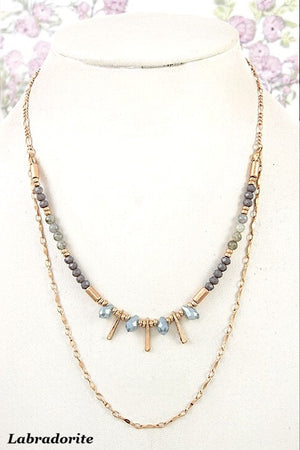 MIX BEAD FRINGE BAR LAYERED NECKLACE