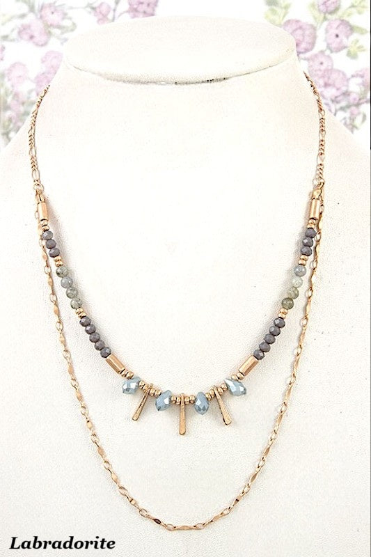 MIX BEAD FRINGE BAR LAYERED NECKLACE